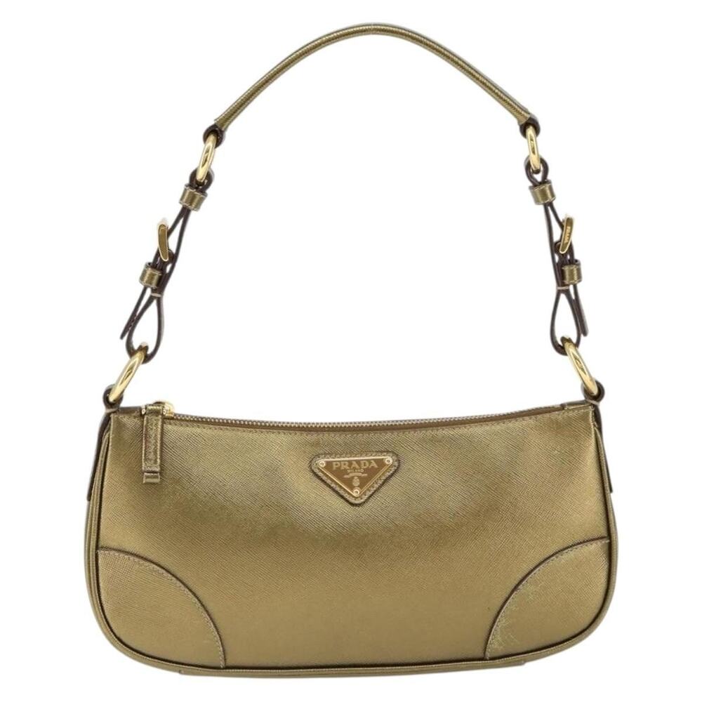 Prada Saffiano Leather Shoulder Bag Gold